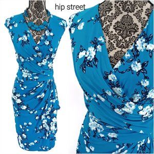 CHAPS Sleeveless Cross Front Cascade Ruffle Sarong Panel Floral Stretch Dress XL